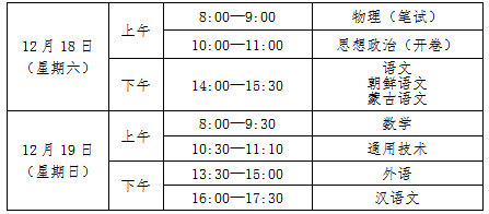 2021年12月吉林吉林市普通高中学业水平合格性考试时间