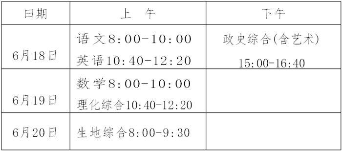 永州市2022年初中学业水平考试时间：6月18日-6月20日