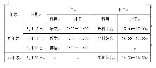 郴州市2022年初中学业水平考试时间