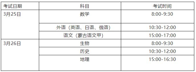 内蒙古普通高中学业水平考试时间