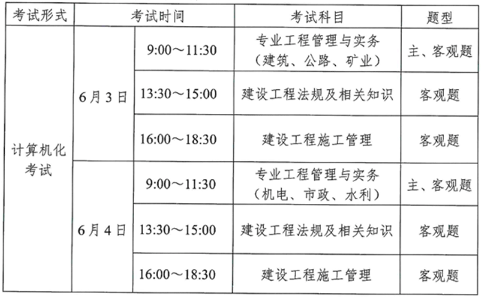 云南2023年二级建造师考试科目及考试时间