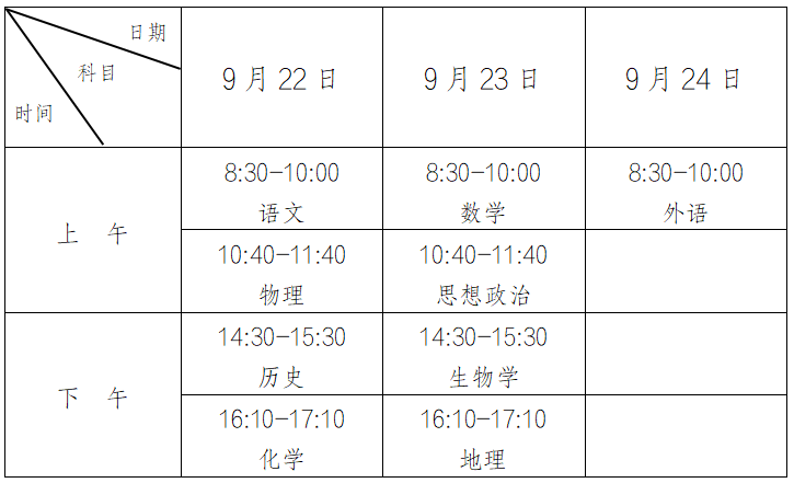 2023年9月安徽铜陵普通高中学业水平合格性考试时间