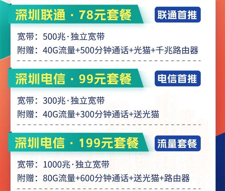 深圳宽带办理电信、联通哪个更省钱?优惠套餐集合！