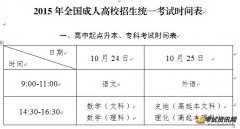 2015年江苏成人高考时间：10月24日-25日