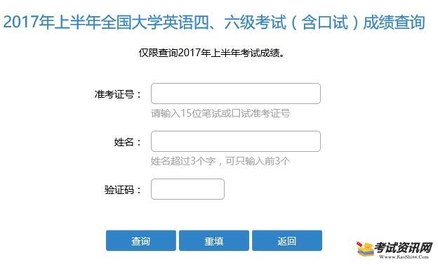 2017年6月四六级成绩查询入口1：中国教育考试网