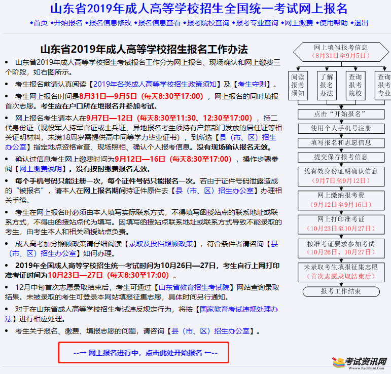 2019年山东成人高考报名入口