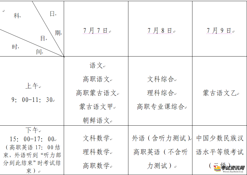 2020年内蒙古自治区普通高考时间安排已确定