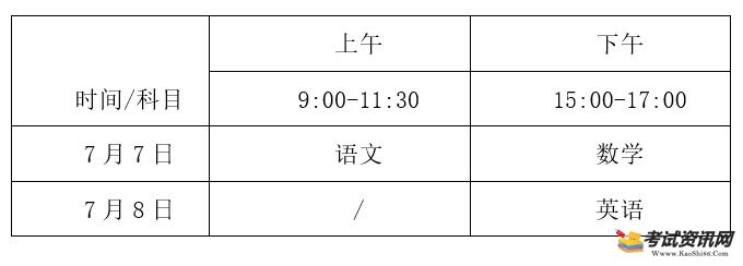 海南省2020年普通高考和普通高中学业水平选择性考试科目时间